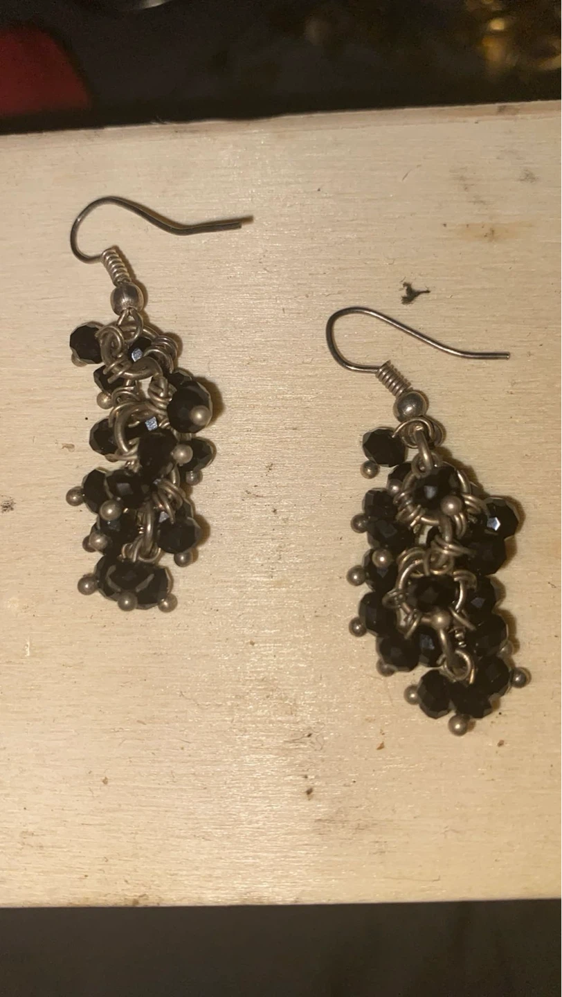 Black Beaded Dangle Earrings