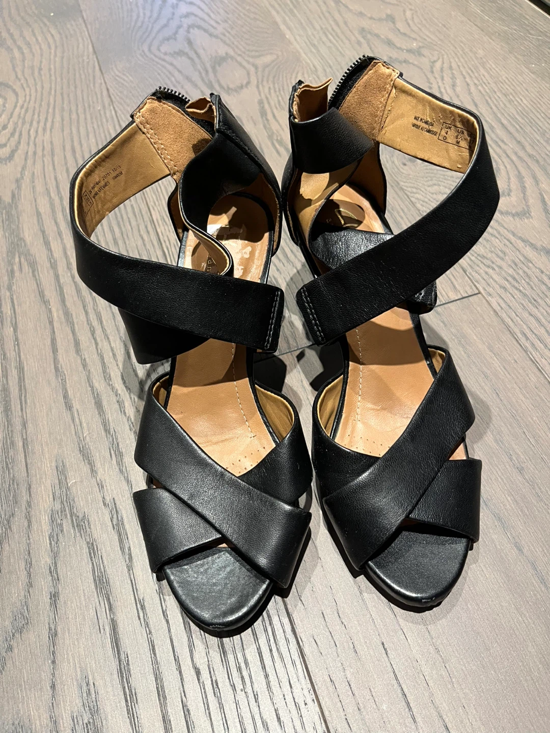 Clarks Black Leather Strappy Heels