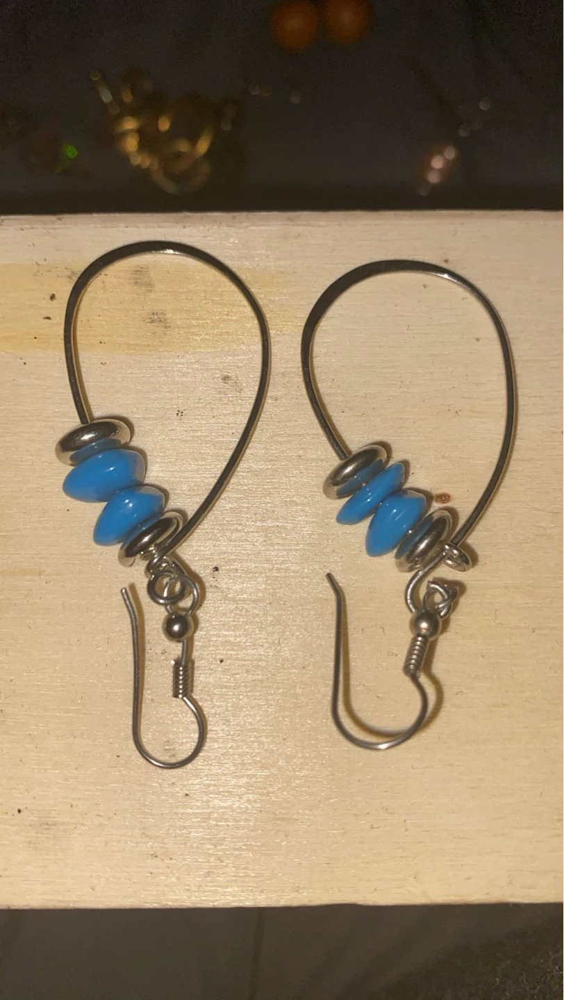 Handmade Blue Beaded Hoop Earrings