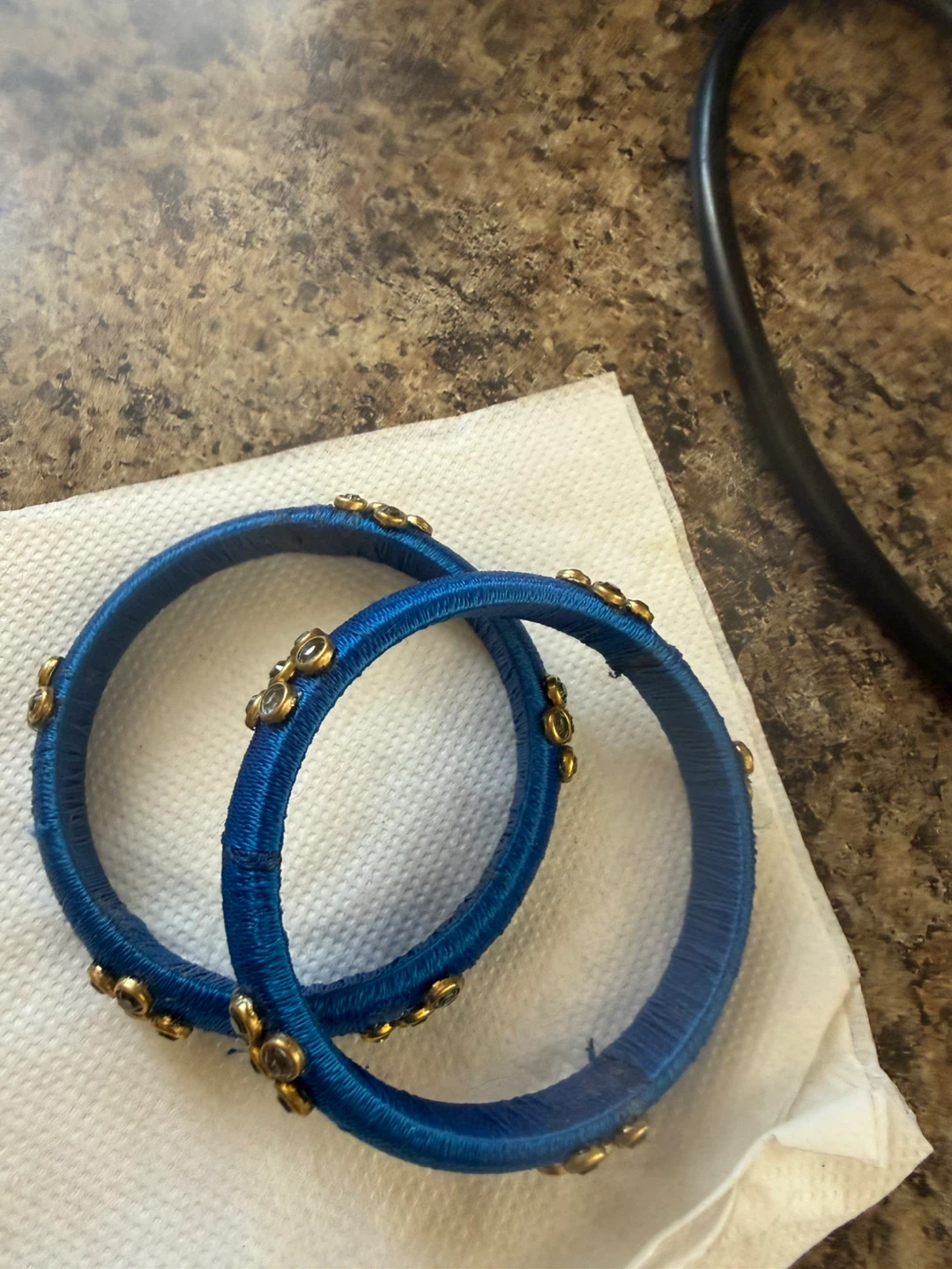 Blue Silk Thread Bangles with Gold Embellishments