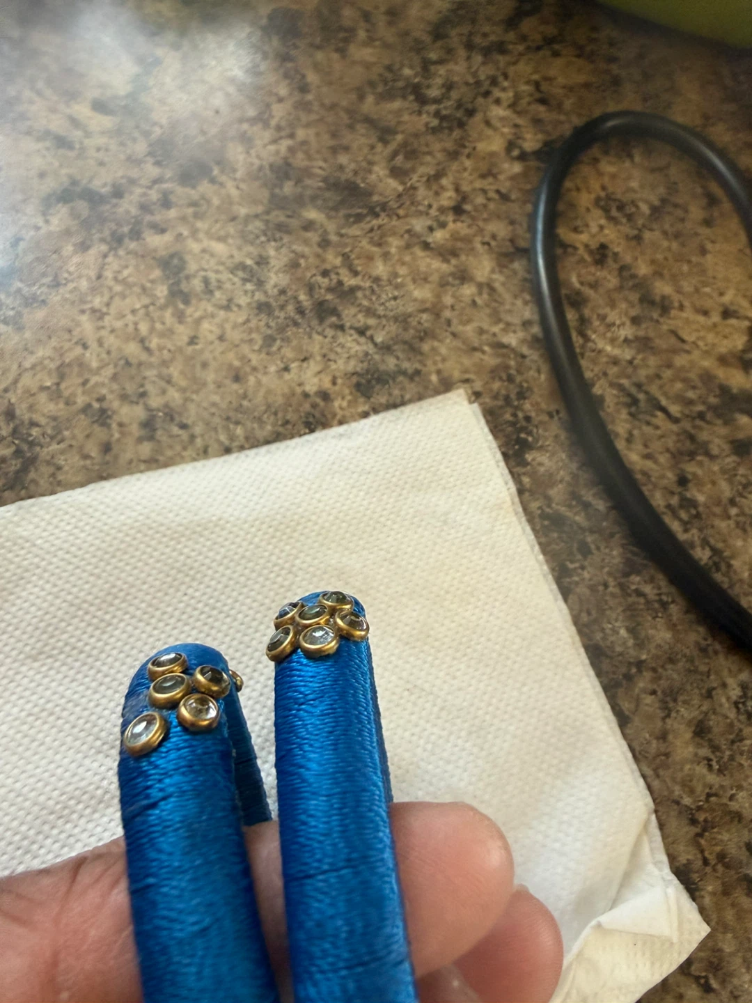Blue Silk Thread Bangles with Gold Embellishments - photo 3