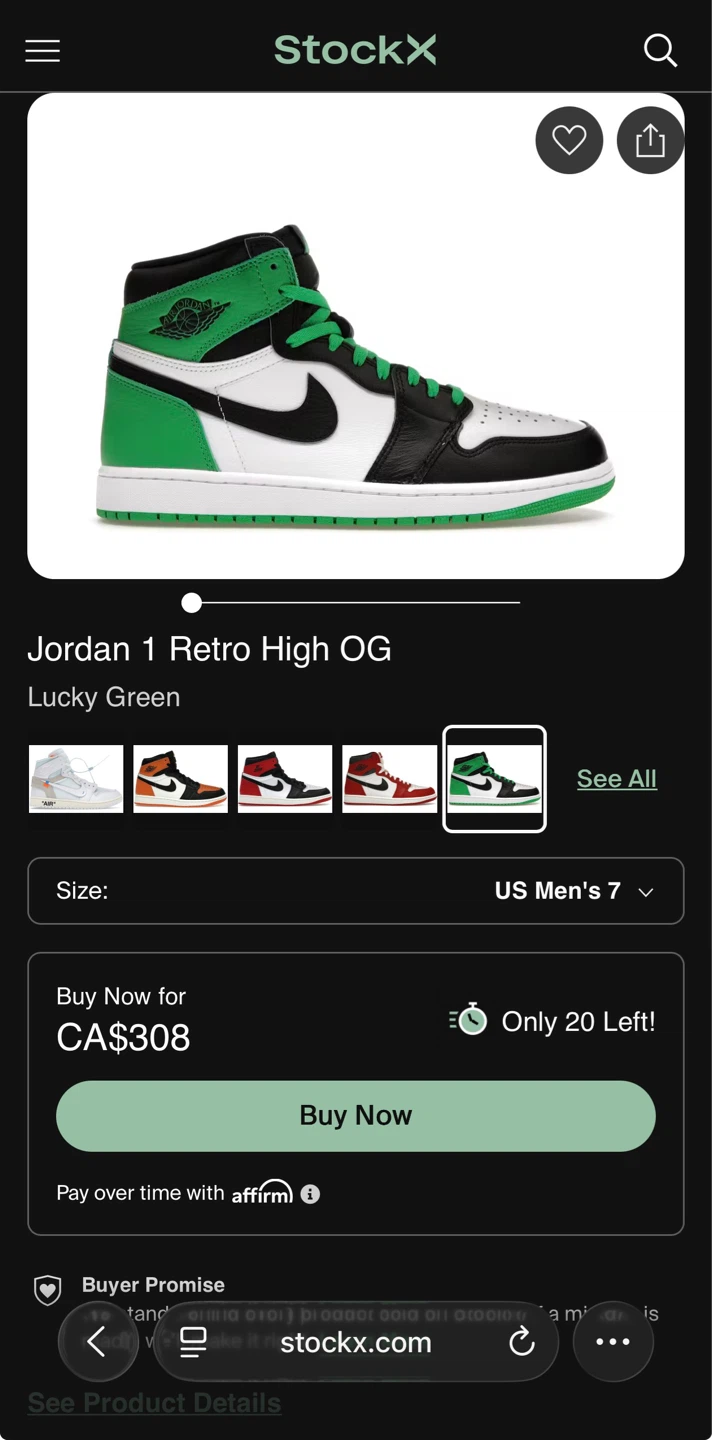 Nike Air Jordan 1 High OG 'Lucky Green' size us 8 - photo 4