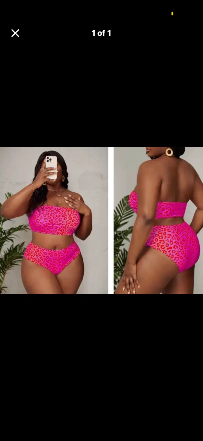Plus size Pink Leopard Print Bandeau Bikini Set. Size 2XL