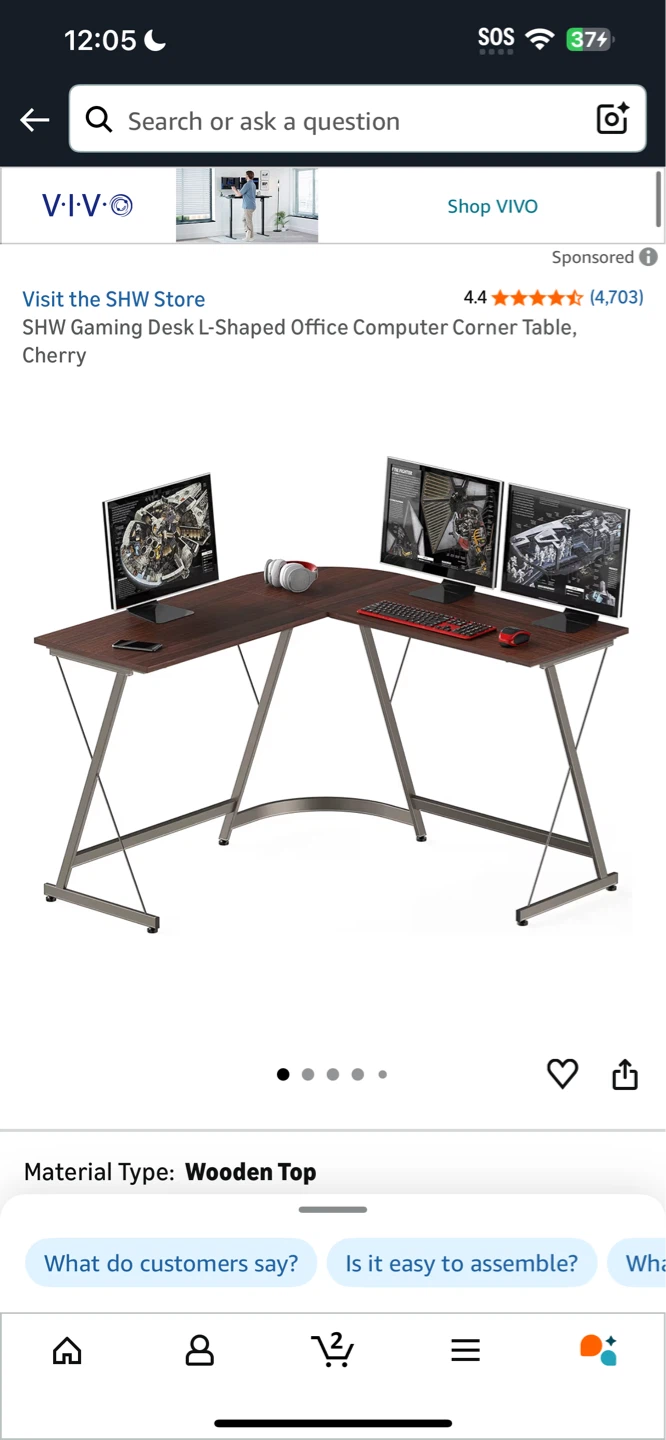 L-Shaped Gaming Desk - Cherry