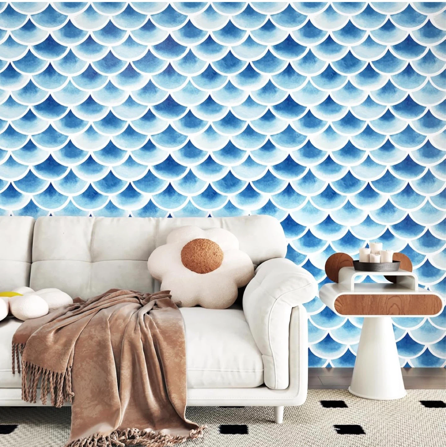 Blue Scallop Wallpaper Roll