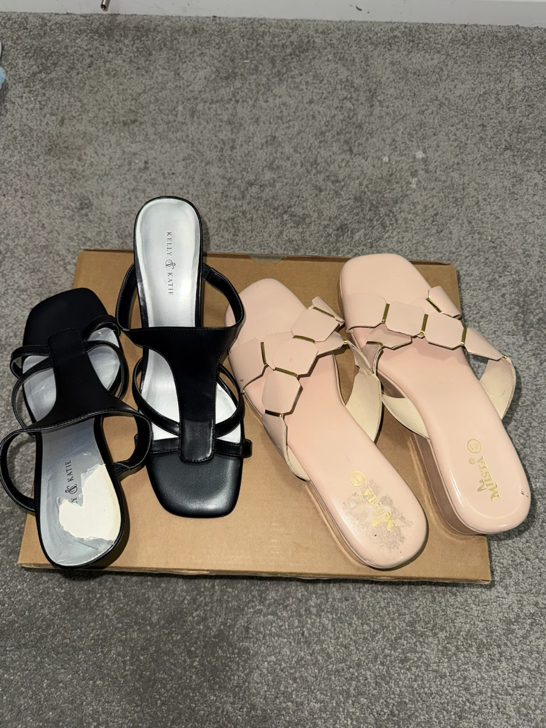 Kelly & Katie Black Heels & MISTA Pink Slides. Both $20
