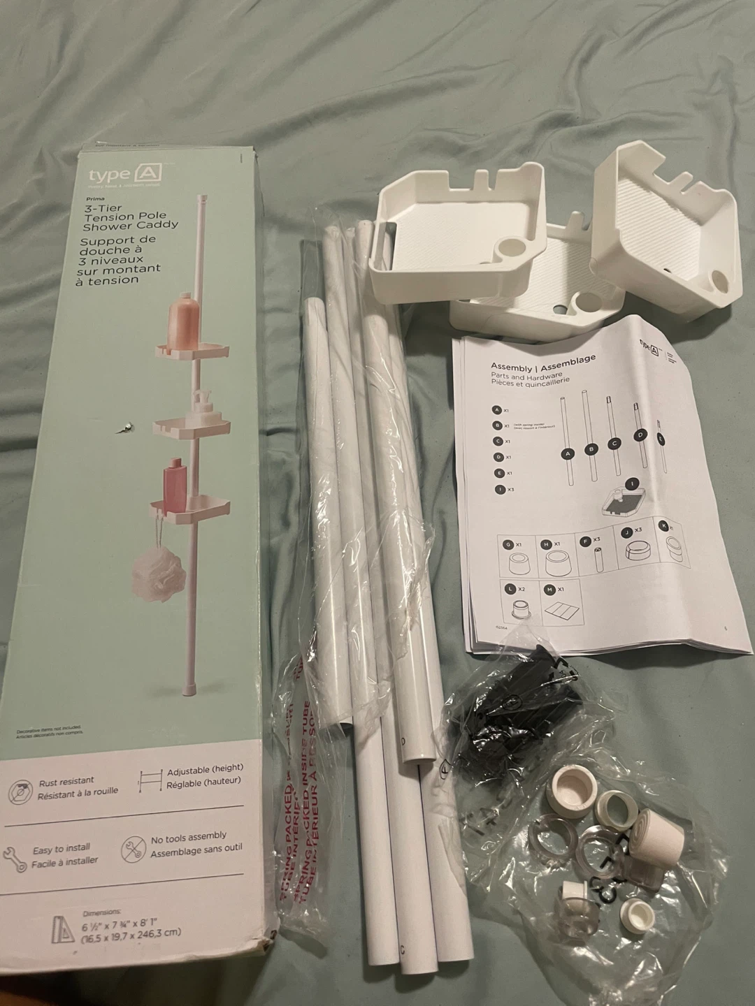Type A 3-Tier Tension Pole Shower Caddy