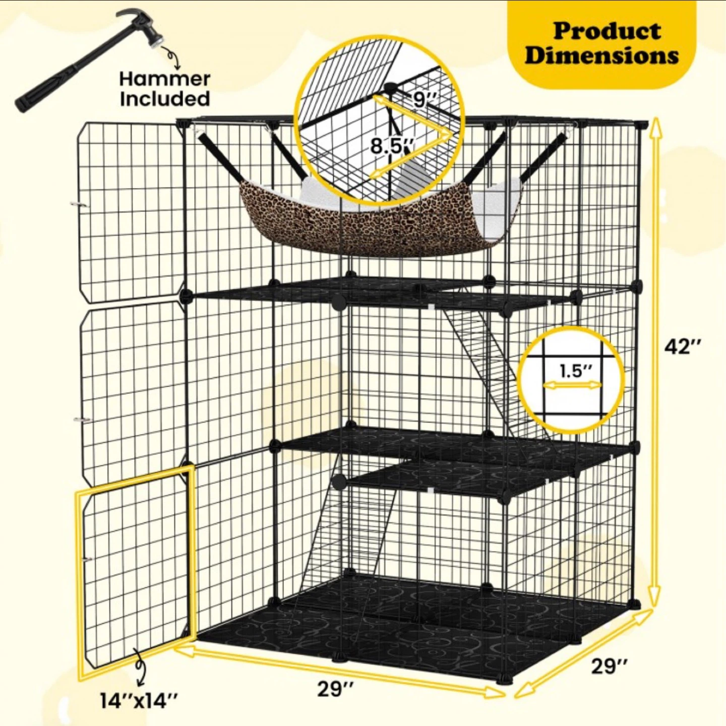 3-Tier Black Wire Cat Condo with Hammock - photo 5