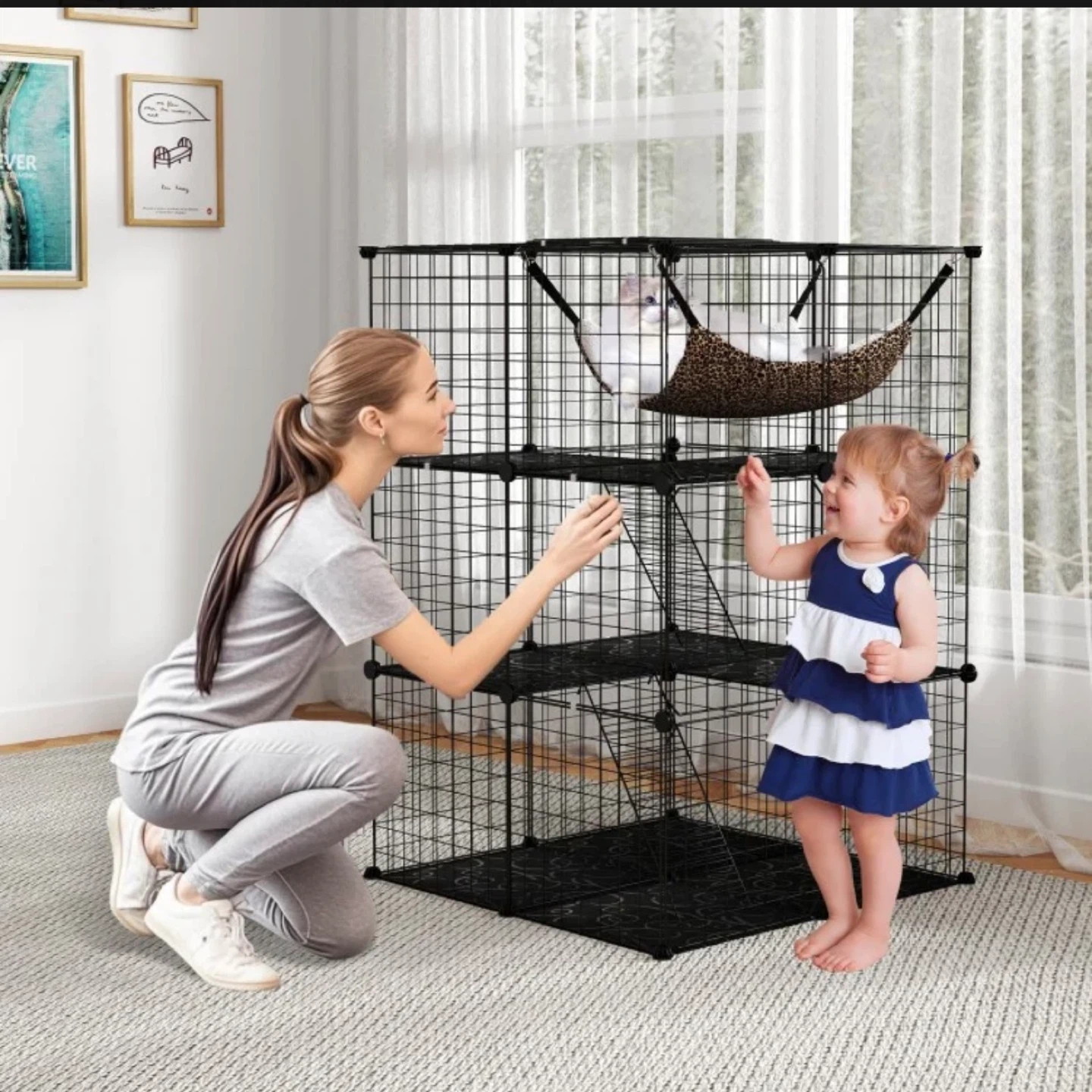 3-Tier Black Wire Cat Condo with Hammock