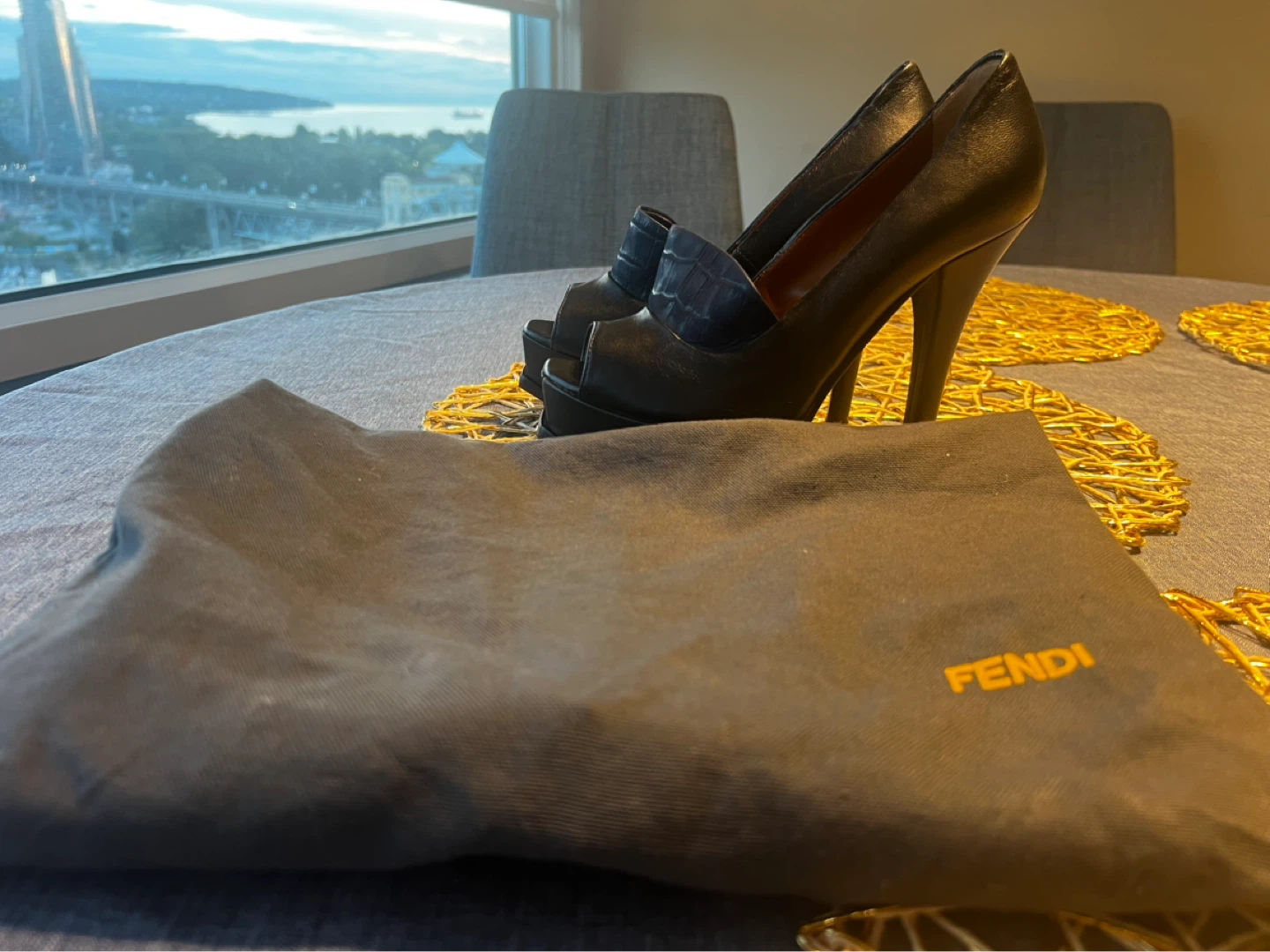 Fendi Black Leather Peep-Toe Platform Heels - photo 3