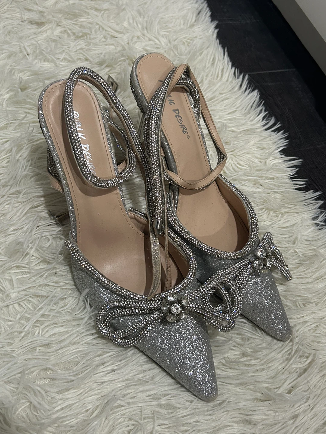 Silver Glitter Heels with Bow