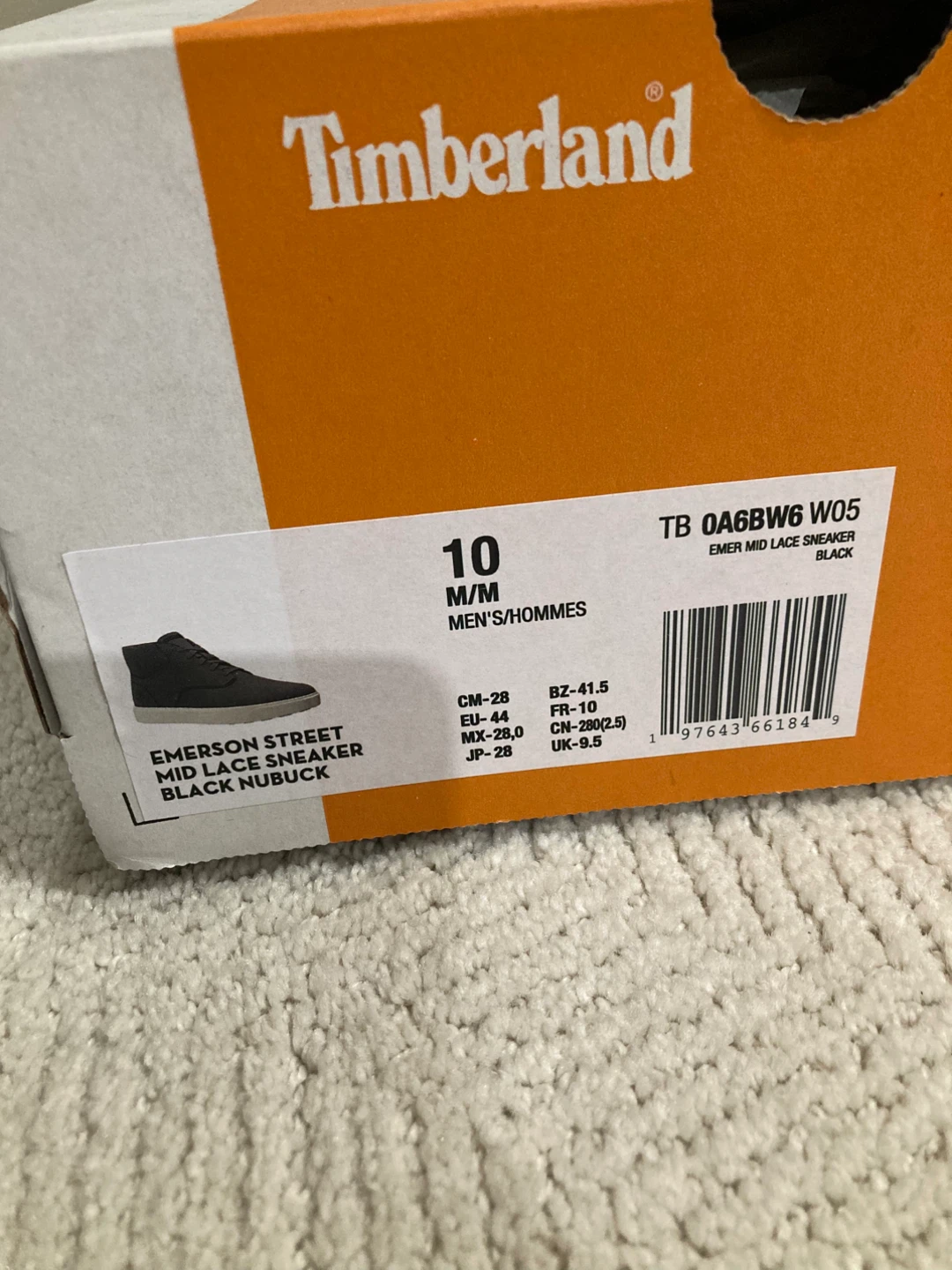 Timberland Emerson Street Mid Lace Sneaker Black Nubuck Size 10