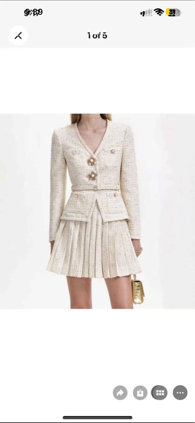 Self-Portrait Tweed Skirt Suit - Cream/Gold
