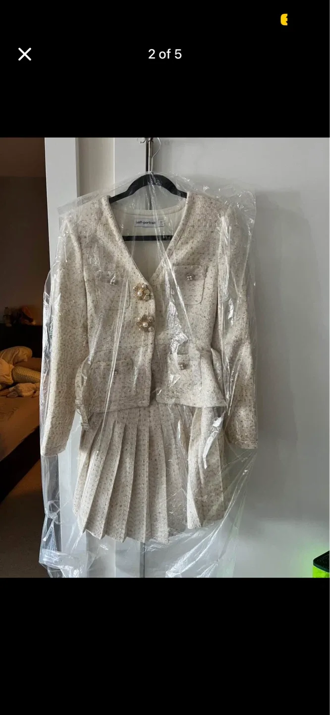 Self-Portrait Tweed Skirt Suit - Cream/Gold - photo 2