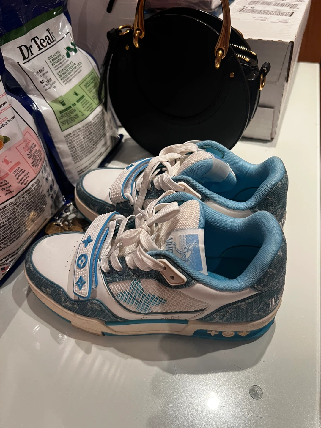 Louis Vuitton White and Blue Denim Sneakers - photo 2