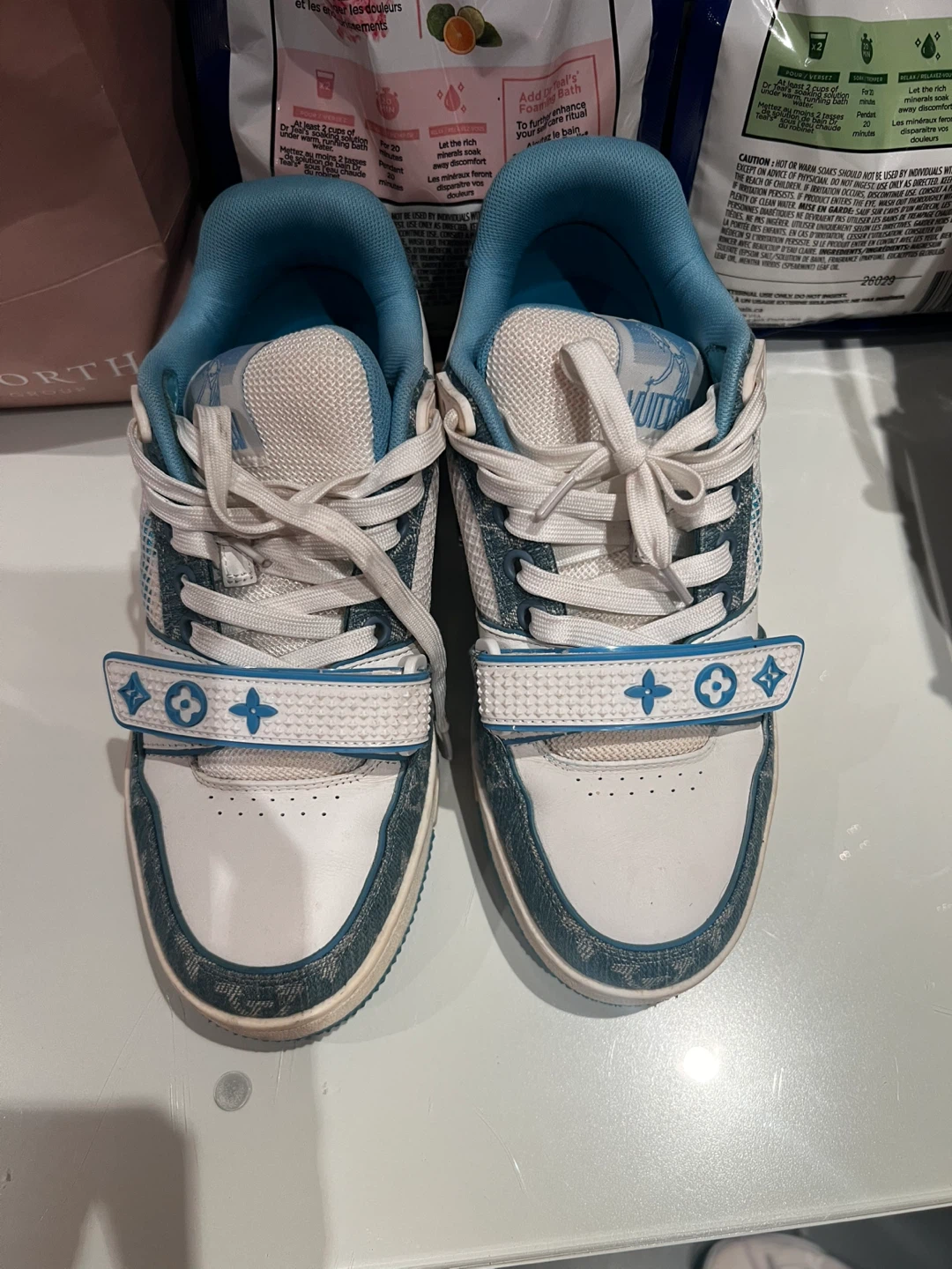 Louis Vuitton White and Blue Denim Sneakers