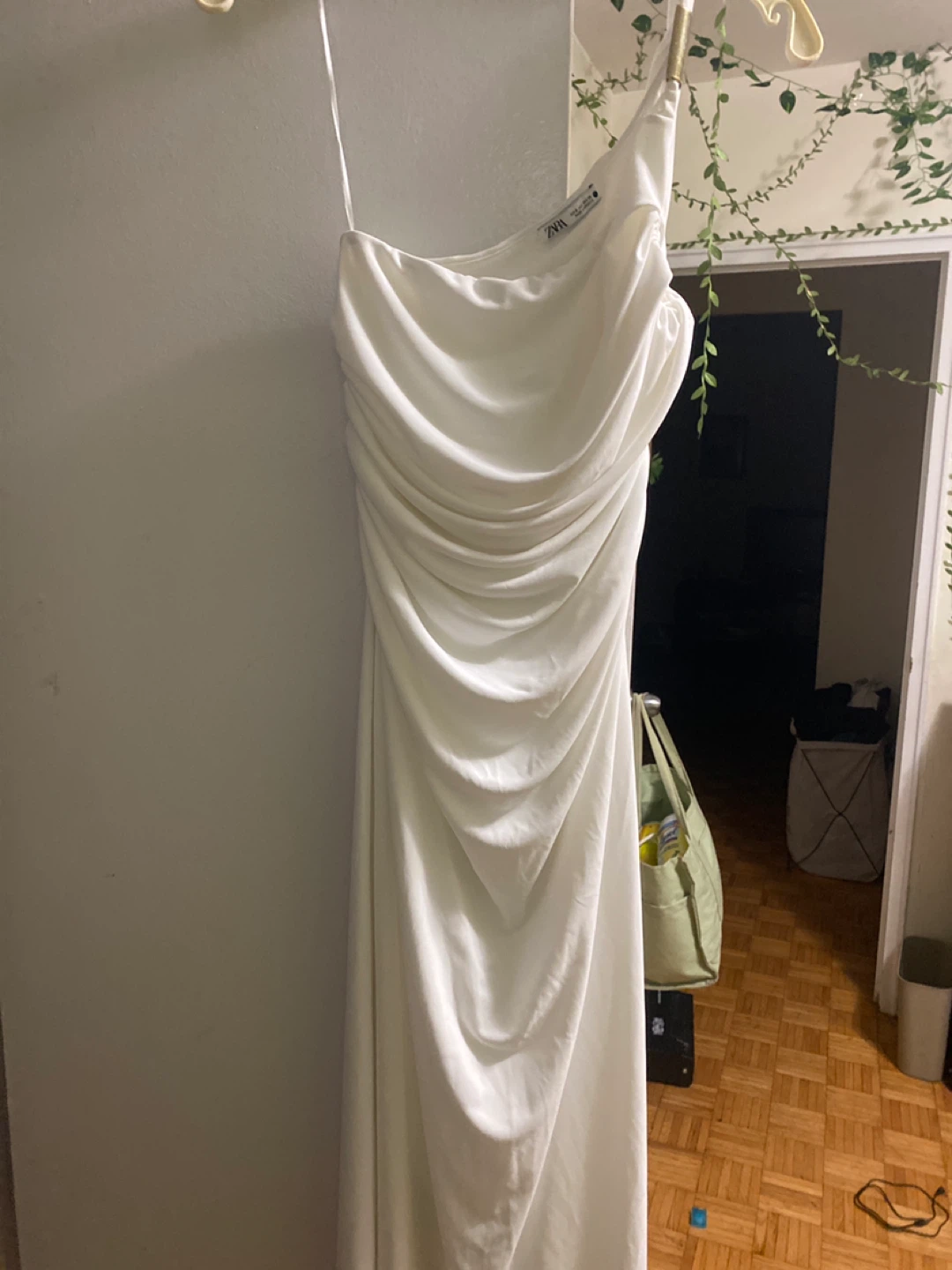 White Zara One-Shoulder Ruched Dress