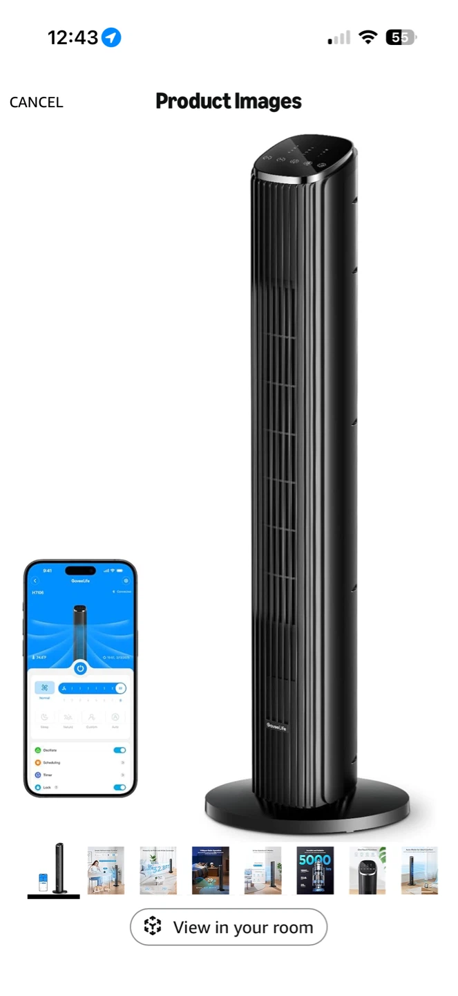GoveeLife Black Smart Tower Fan – 36 Inch WiFi Smart Fan