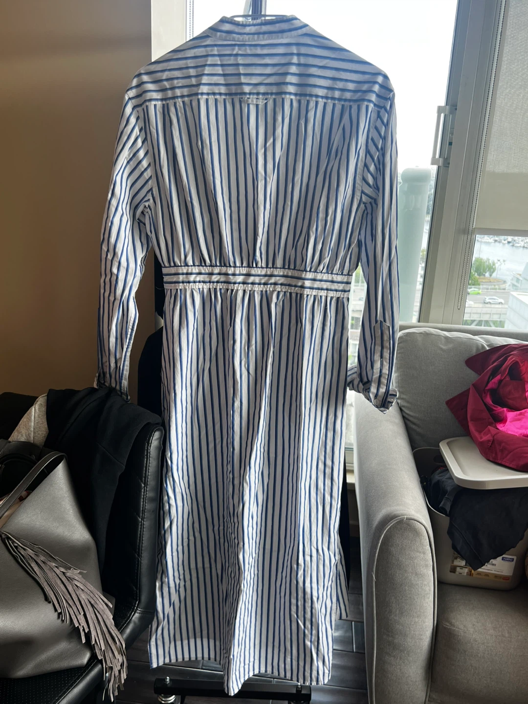 Blue and White Striped Button-Up Dress - photo 2