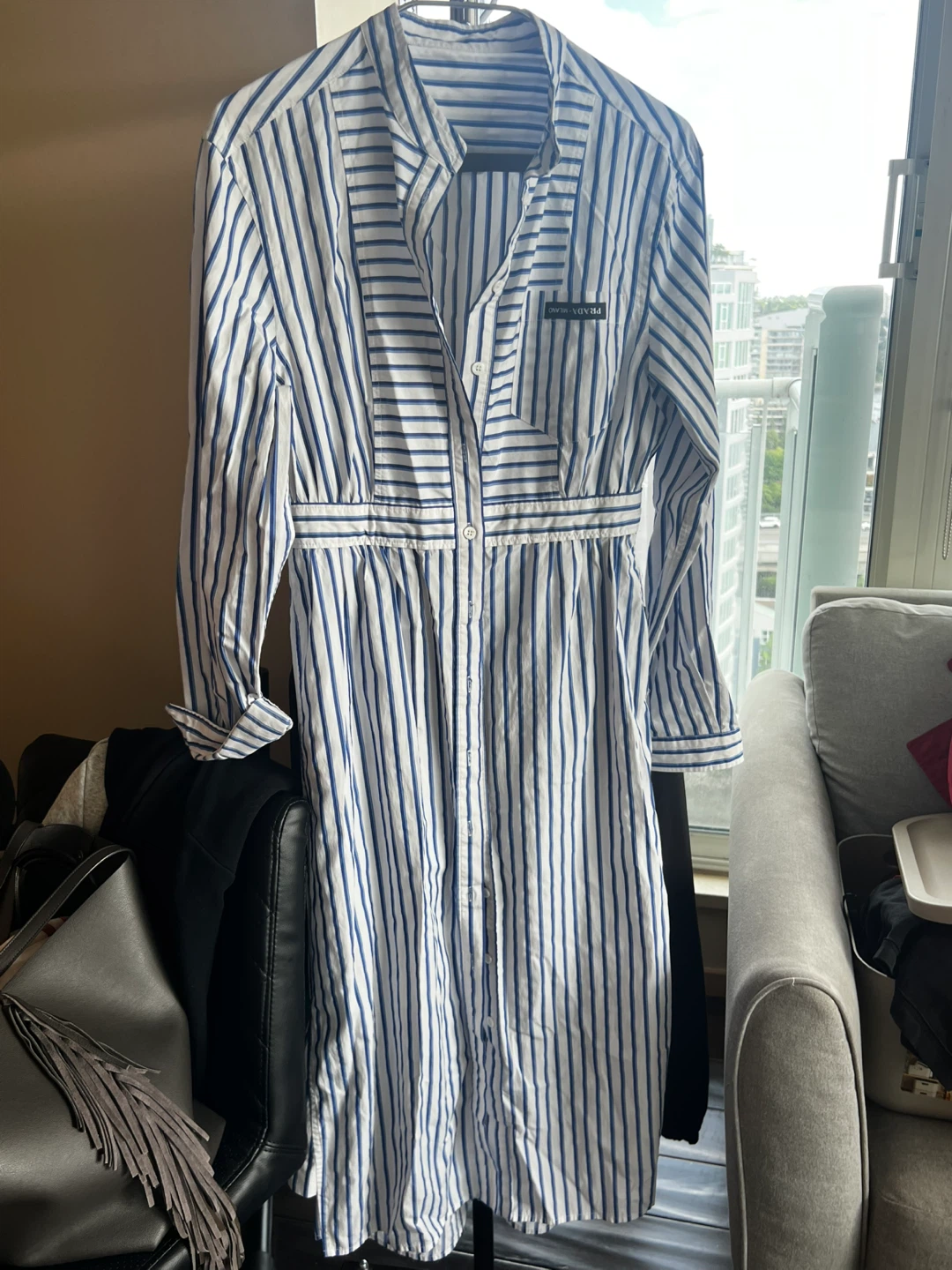 Blue and White Striped Button-Up Dress