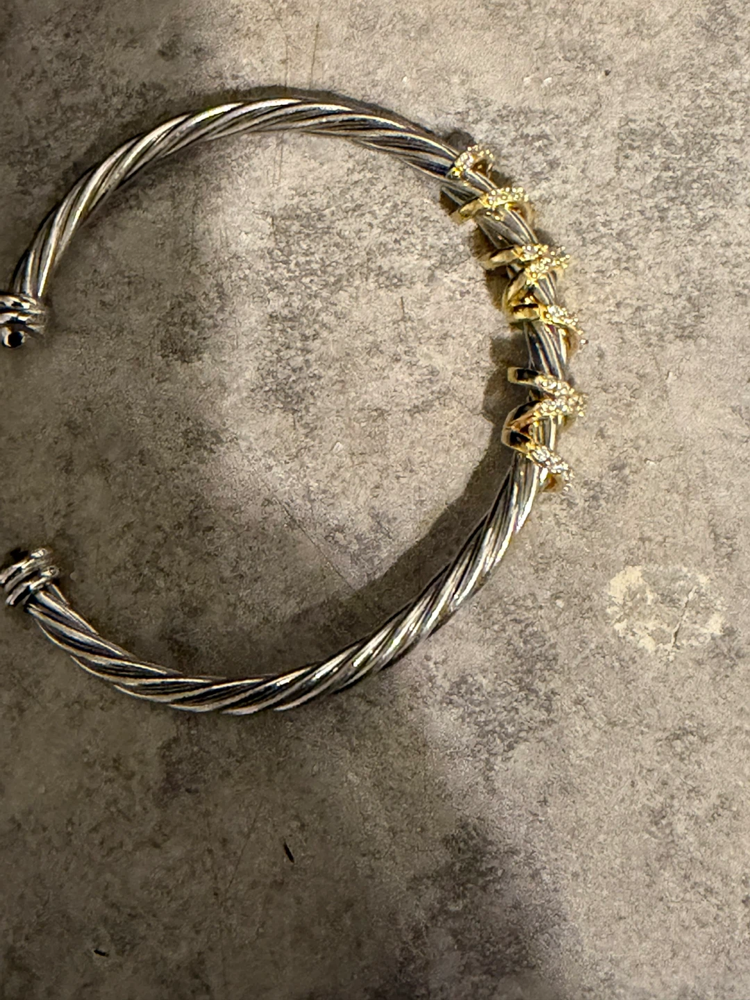 Sterling Silver and Gold Tone Cable Bracelet with Crystals