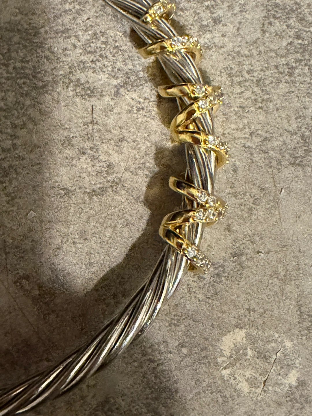 Sterling Silver and Gold Tone Cable Bracelet with Crystals - photo 4