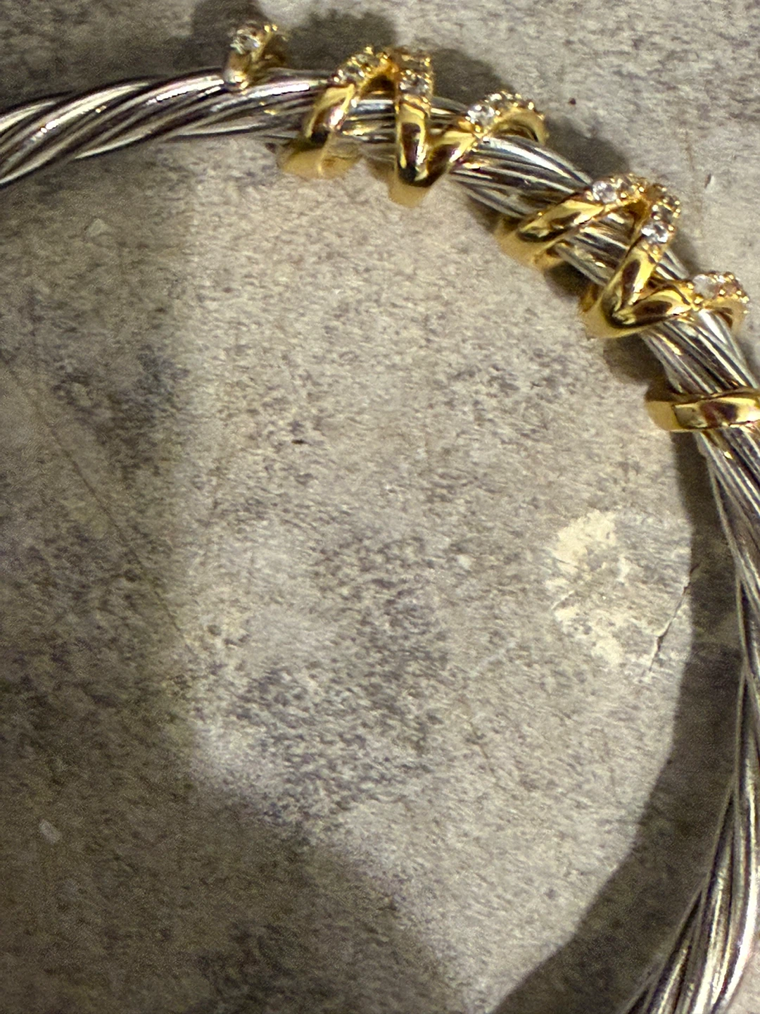 Sterling Silver and Gold Tone Cable Bracelet with Crystals - photo 5
