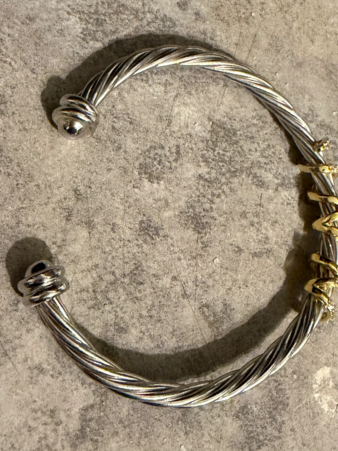 Sterling Silver and Gold Tone Cable Bracelet with Crystals - photo 2