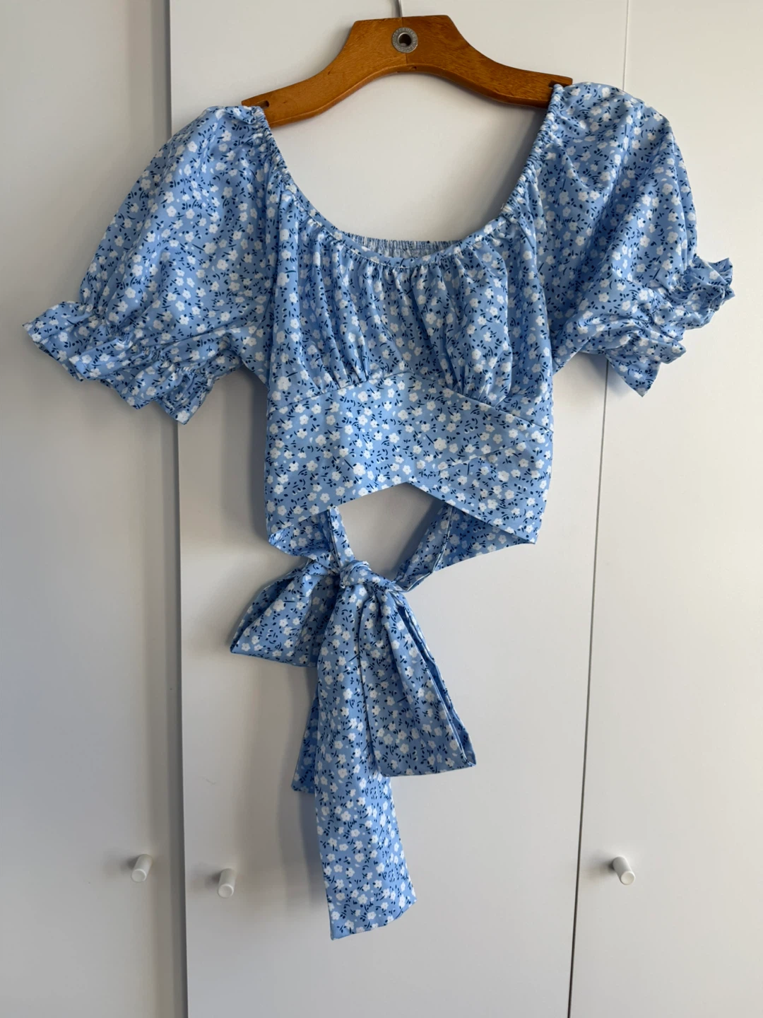 Blue Floral Crop Top w/ back tie
