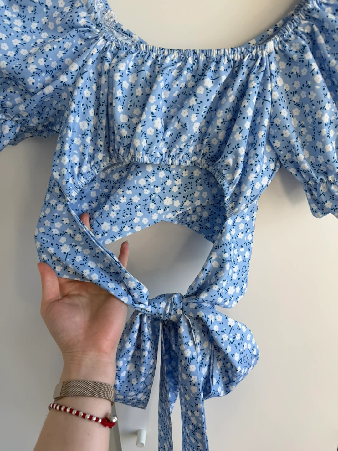 Blue Floral Crop Top w/ back tie - photo 3