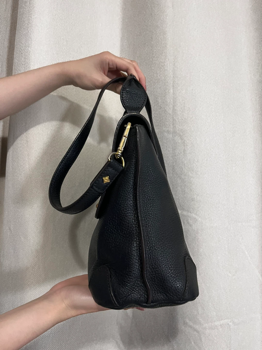 MCM Black Pebbled Leather Top Handle Satchel Bag - photo 4