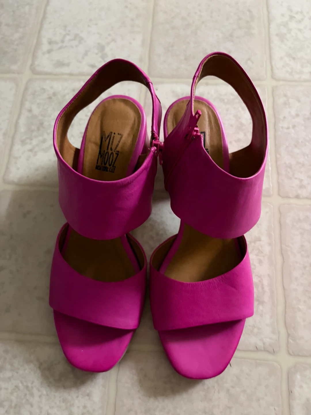 Miz Mooz Pink Leather Block Heel Sandals listed 40 fits 81/2 .