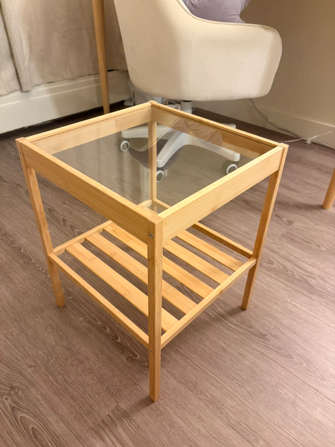 Bed side table with glass top and Bamboo Frame