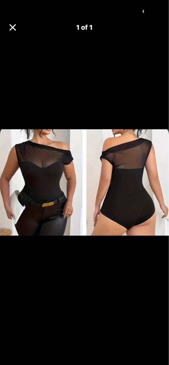 Plus size Black Mesh One Shoulder Bodysuit. Size 3XL