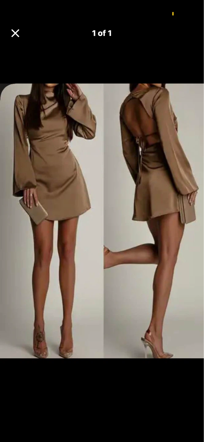 Satin Mock Neck Mini Dress. Size large