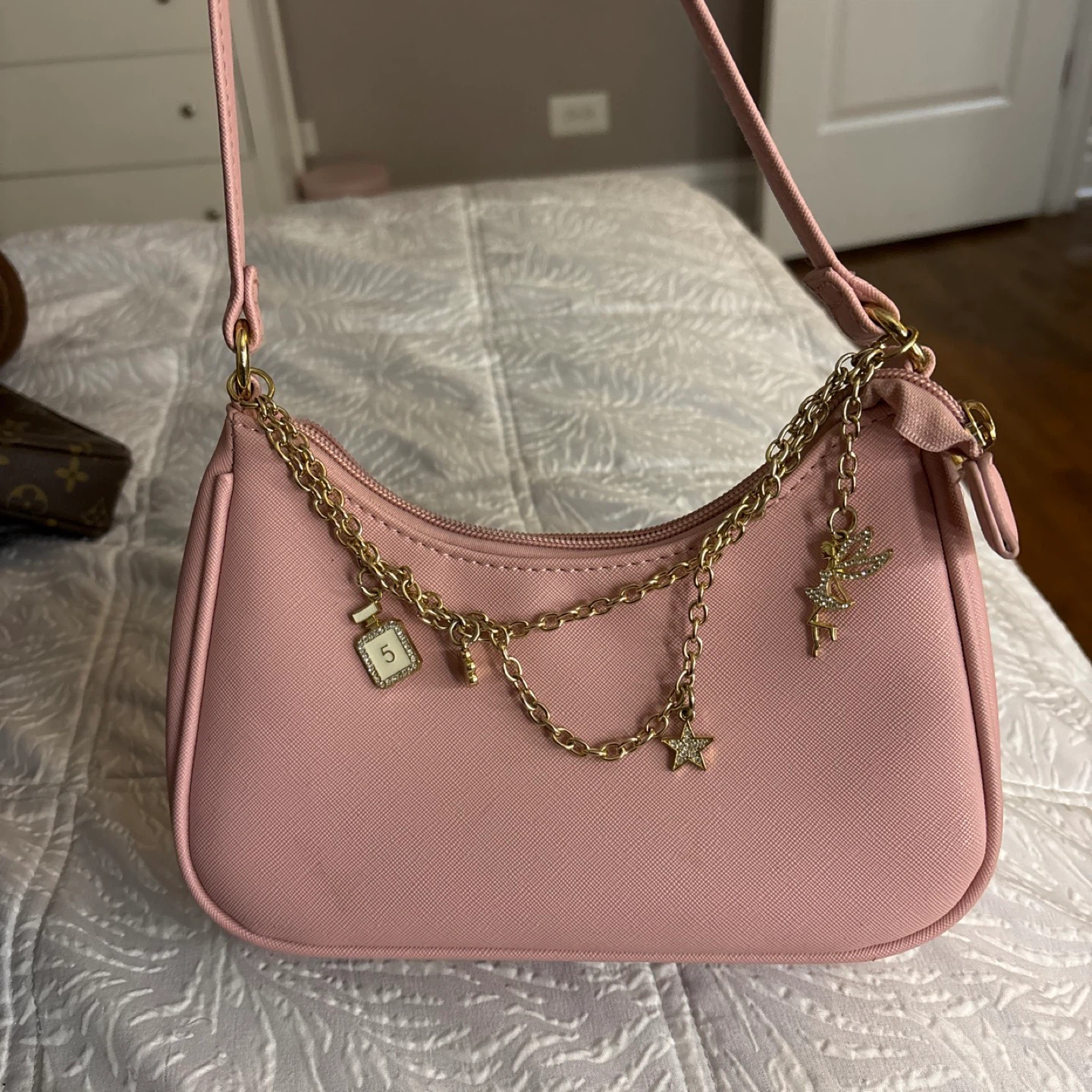 Pink Shoulder Bag with Charms
