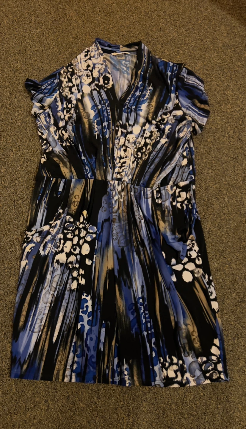 Women's Blue and Black Abstract Print Dress