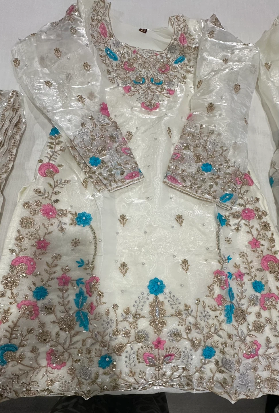 Cream Embroidered Sharara Suit