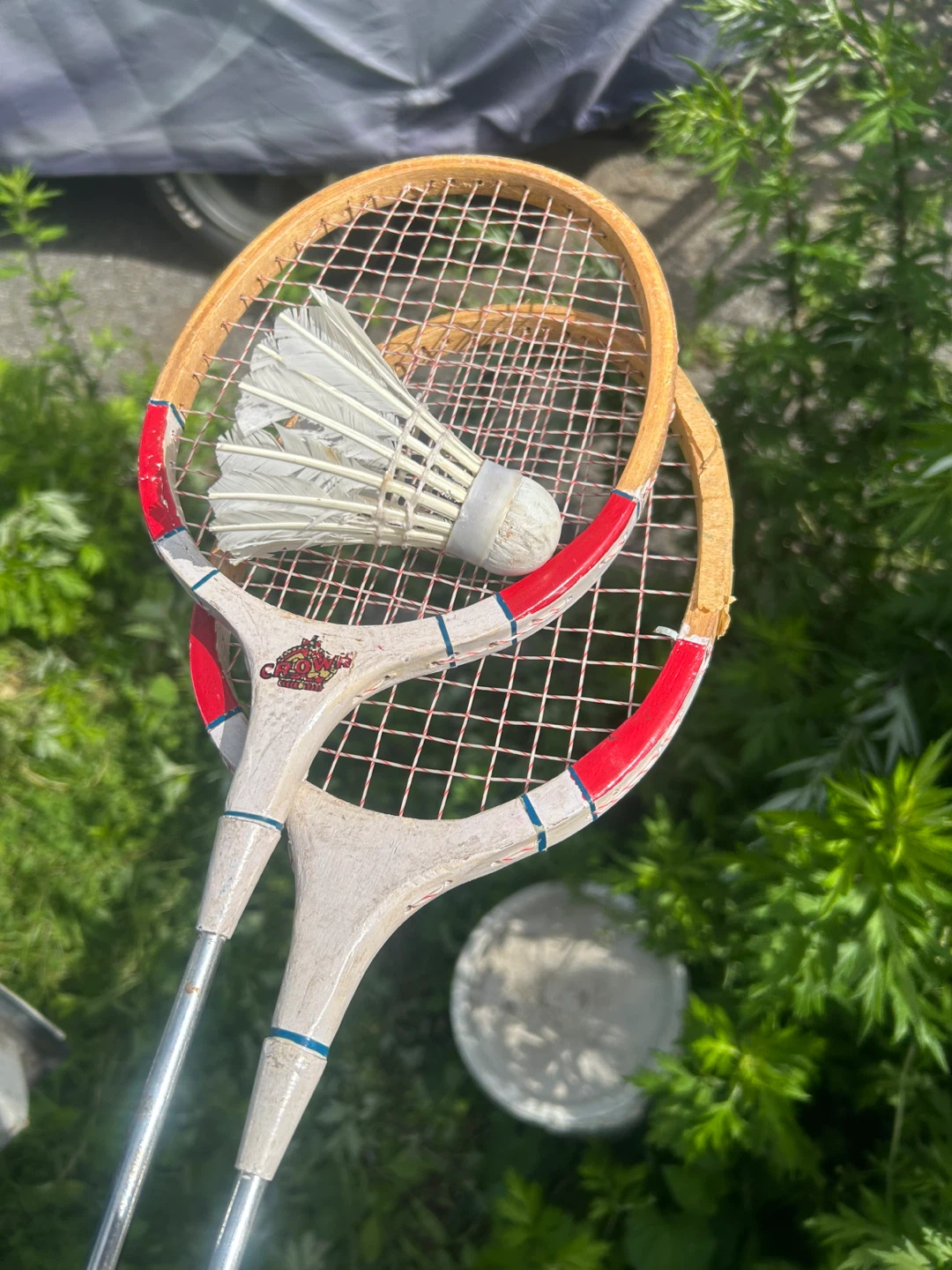 Vintage Wooden Badminton Rackets with Shuttlecock