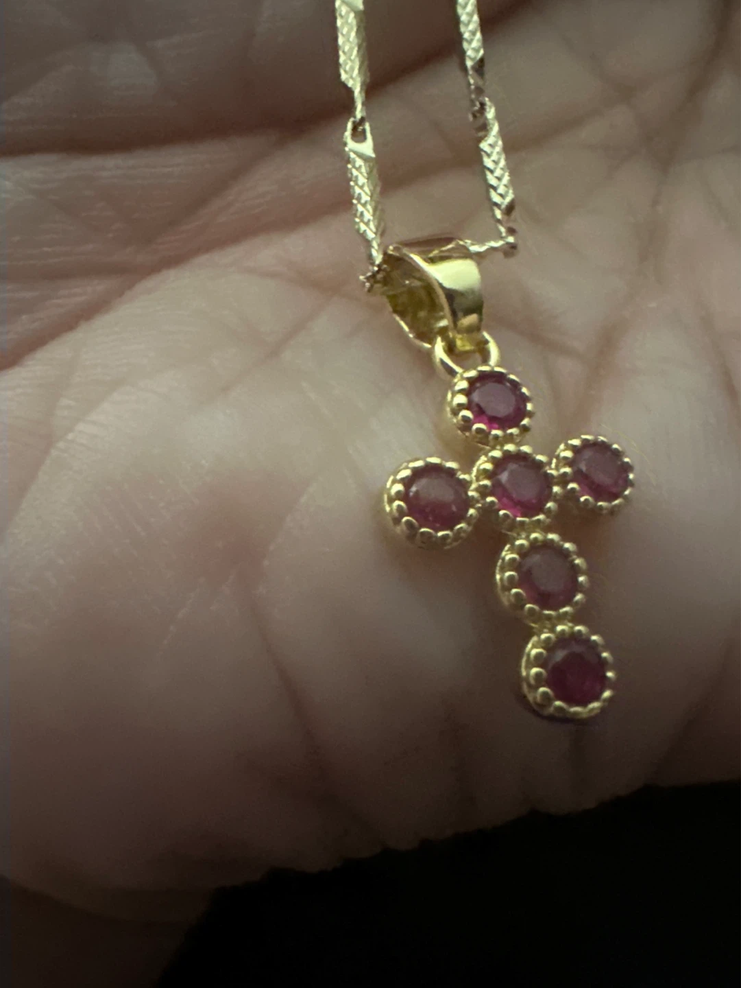 14k Gold laminated c ross Pendant Necklace with Red Stones - photo 2