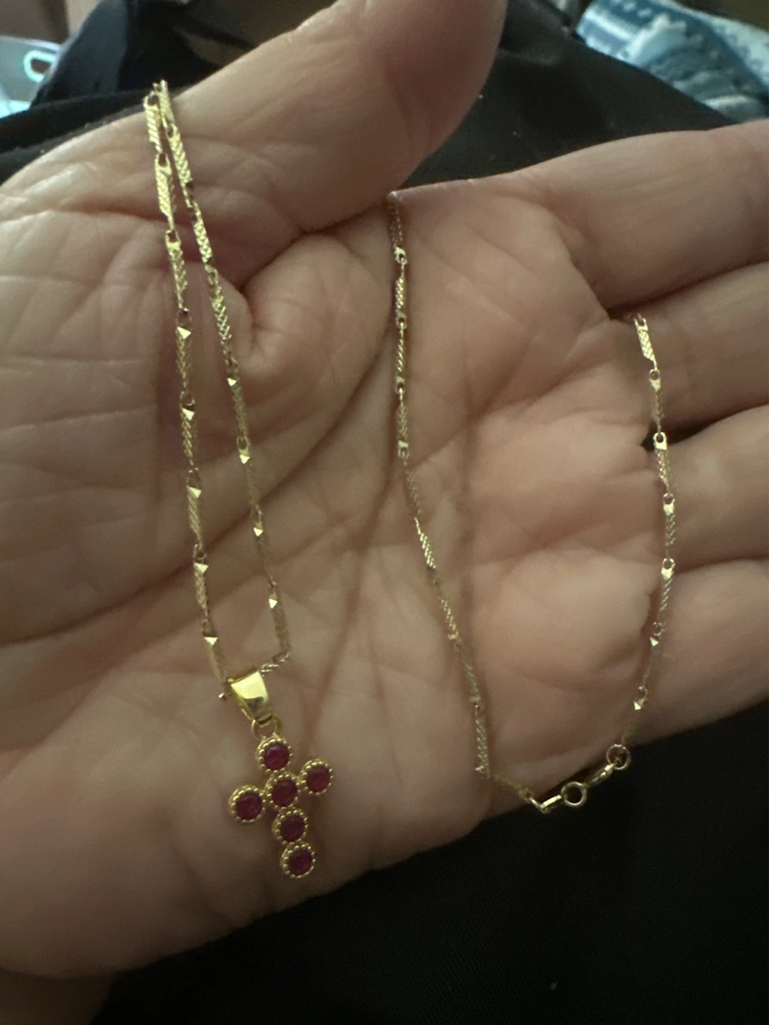 14k Gold laminated c ross Pendant Necklace with Red Stones