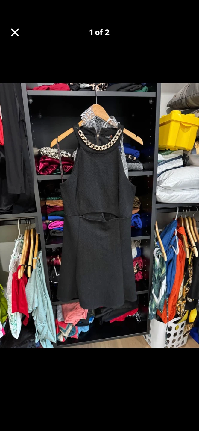 Black Dress with Gold Chain Detail. Size large