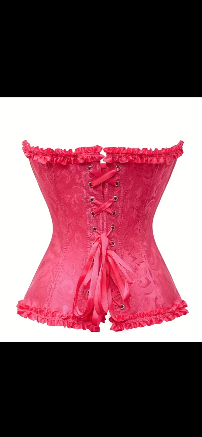 Pink boned Corset with Ruffle Trim and laced back. Size large - photo 3