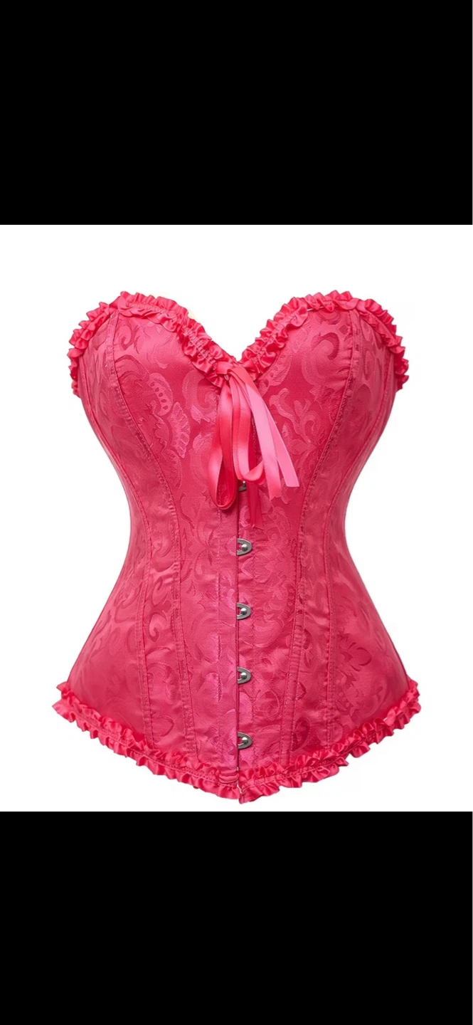Pink boned Corset with Ruffle Trim and laced back. Size large - photo 2
