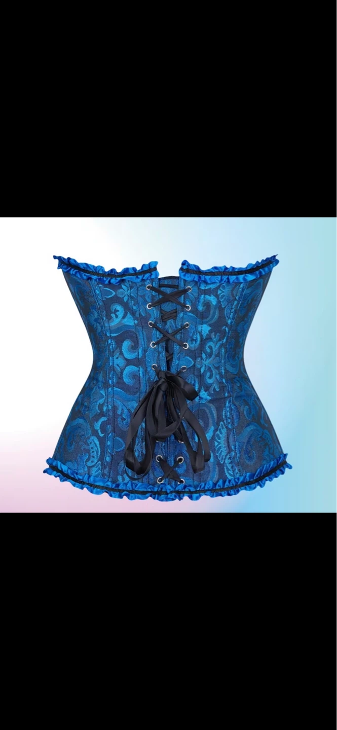 Blue Jacquard boned Corset with lace up back. Size large - photo 3