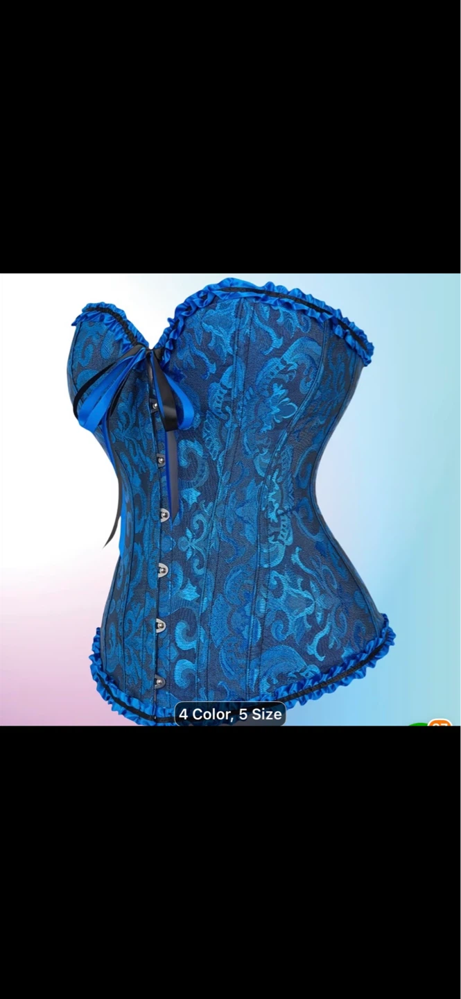 Blue Jacquard boned Corset with lace up back. Size large - photo 2