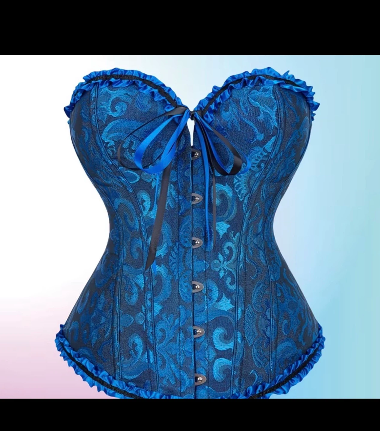 Blue Jacquard boned Corset with lace up back. Size large