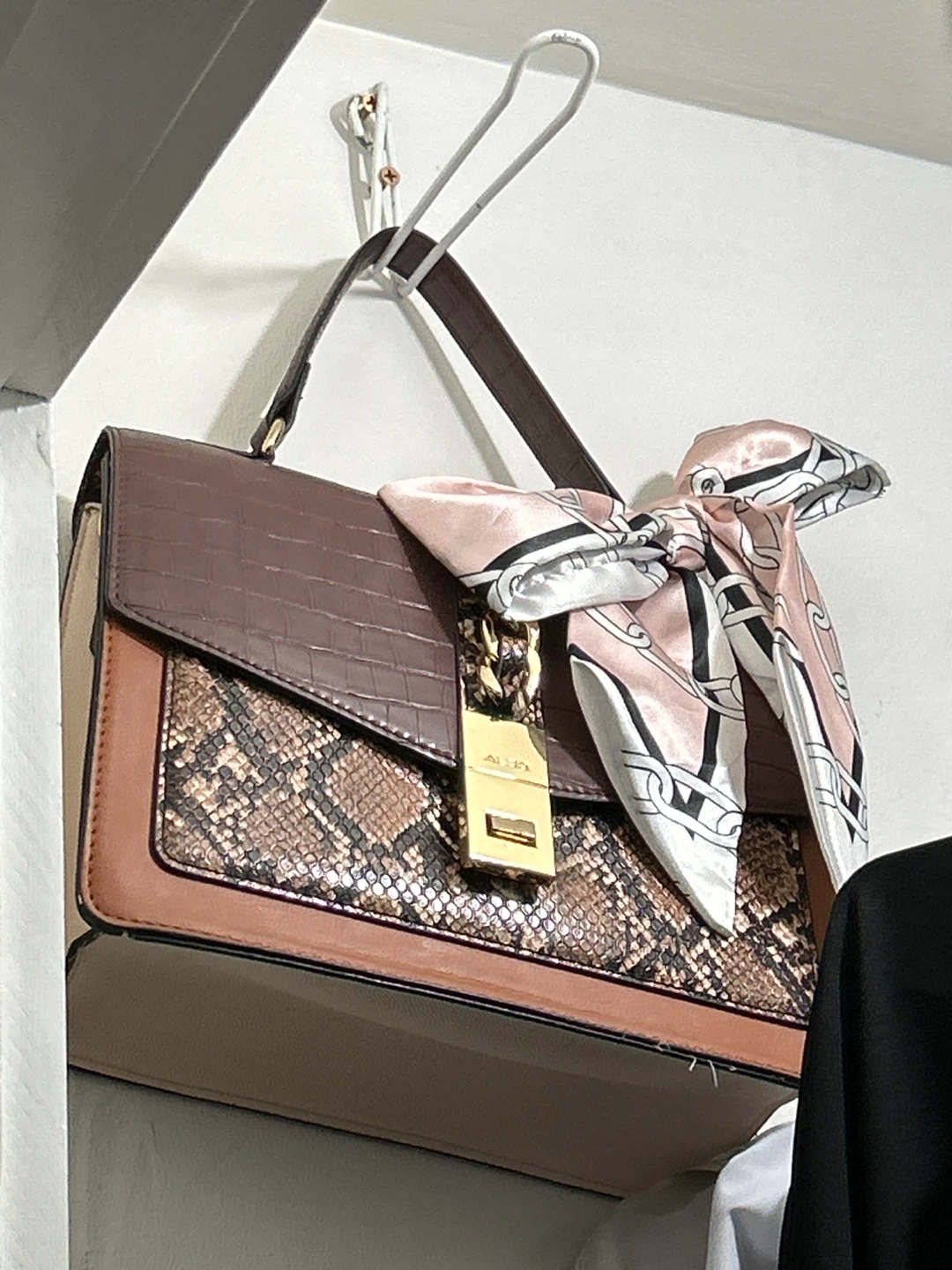 ALDO Brown Snake Print Satchel Handbag with Scarf