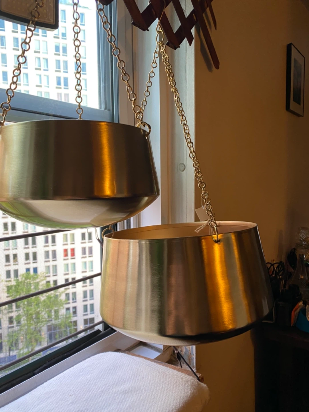 Brass Hanging Planters with Chains (Set of 2) - photo 2