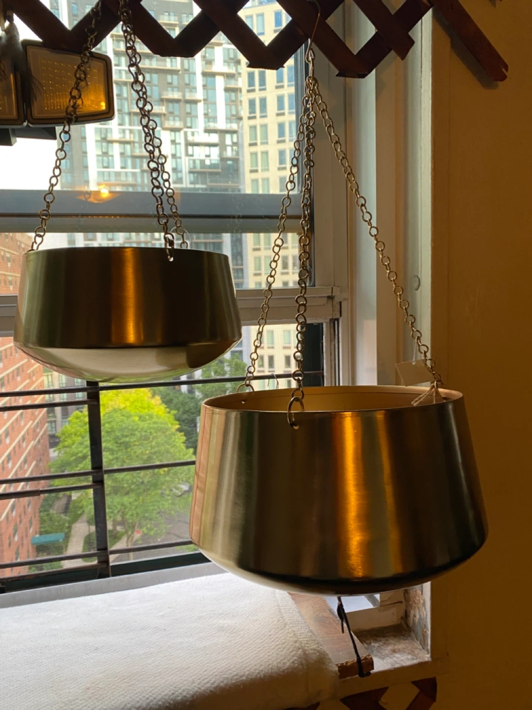 Brass Hanging Planters with Chains (Set of 2)